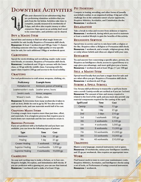 dnd downtime activities xanathar